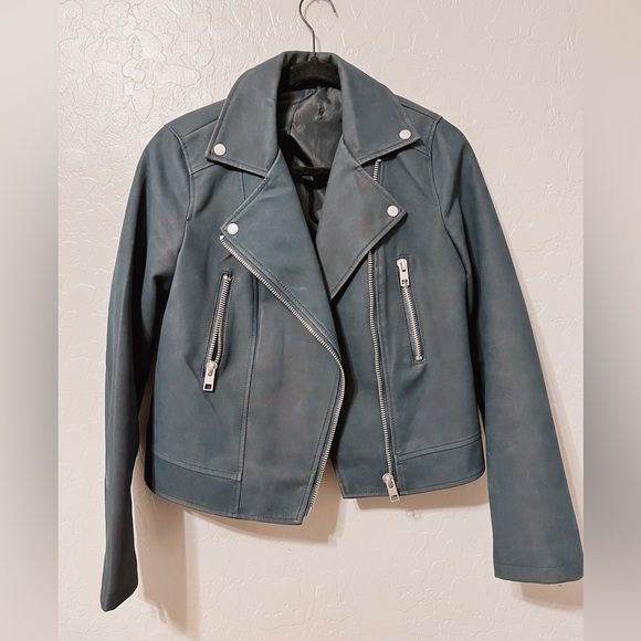 Navy blue faux leather jacket - Picture 2 of 3